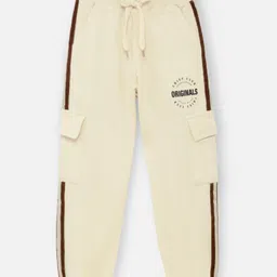 Nap Chief Pure Cotton Knit Originals Text Printed & Side Taped Track Pants - Beige-picture-27