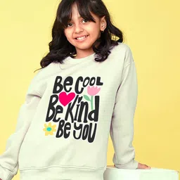 NUSYL Fleece Knit Full Sleeves Be Cool Be Kind Text Printed Light Winter Sweatshirt - White-picture-23