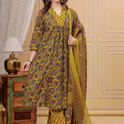 Rangnavi Women Ethnic Motifs Printed Pure Cotton Kurta with Trousers & With Dupatta image 5