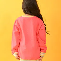 Anthrilo Full Sleeves Placement Shimmer Heart Embellished & Ribbed Bottom Detailed Sweatshirt - Pink image 3