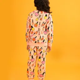 Anthrilo Fleece Full Sleeves Nail Paints Printed Coordinating Sweatshirt & Joggers Set - Peach image 3