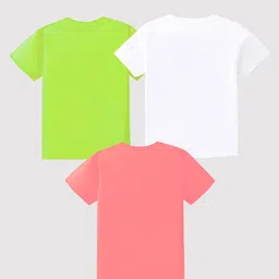 KAVEE Pure Cotton Pack Of 3 Half Sleeves Teddy Bear & Typography Printed Tees - Green White & Peach image 3