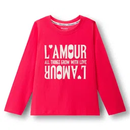 Honeyhap Premium 100% Cotton Knit Bio Finish Full Sleeves T-Shirts with Stripes & Lamour Text Print Pack of 2 - Poppy Red & Bright White image 2