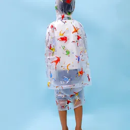 M'andy Polyester Full Sleeves Football Players Printed Hooded Raincoat - White image 3