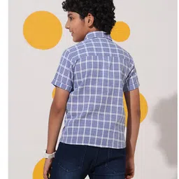 Cherry & Jerry Cotton Woven Half Sleeves Checked Shirt - Blue & White image 3