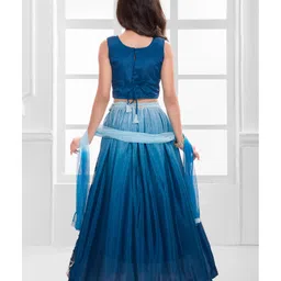 Ministitch Cotton Silk Woven Sleeveless Floral Embroidered & Sequins Embellished Lehenga Choli With Dupatta Set - Blue image 3