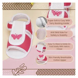 Neska Moda Butterfly Embroidered Velcro Closure Sandals - Rani Pink image 3