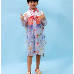 M'andy Polyester Full Sleeves Football Players Printed Hooded Raincoat - White image 4