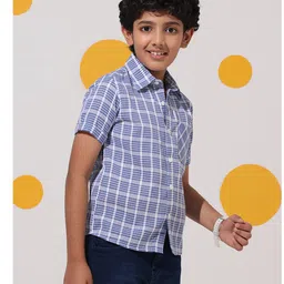 Cherry & Jerry Cotton Woven Half Sleeves Checked Shirt - Blue & White image 4