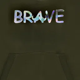 Kiwi Cotton Knit Full Sleeves Brave Text Foil Printed Light Winter Sweatshirt - Green image 4