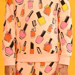 Anthrilo Fleece Full Sleeves Nail Paints Printed Coordinating Sweatshirt & Joggers Set - Peach image 5