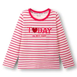 Honeyhap Premium 100% Cotton Knit Bio Finish Full Sleeves T-Shirts with Stripes & Lamour Text Print Pack of 2 - Poppy Red & Bright White image 4