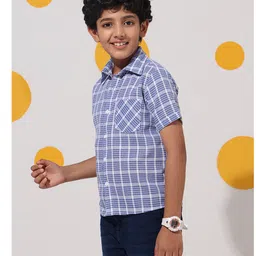 Cherry & Jerry Cotton Woven Half Sleeves Checked Shirt - Blue & White image 5