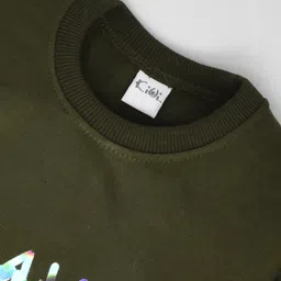 Kiwi Cotton Knit Full Sleeves Brave Text Foil Printed Light Winter Sweatshirt - Green image 5