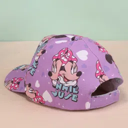 Babyhug Disney Cotton Summer Cap With Minnie Mouse All Over Print - Lavender image 5
