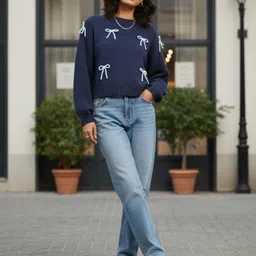 glitchez Oversized Pullover with Bow Embroidered Detail image 2