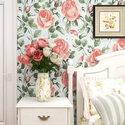 Jaamso Royals Blue & Pink Rose Design Vinyl Self Adhesive Wallpaper-image-67