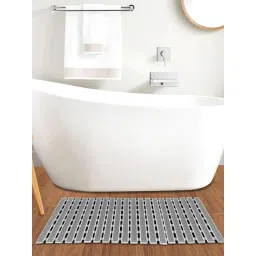 FABINALIV Grey Striped Anti-Skid Rubber Shower Mat with Suction Cups image 2