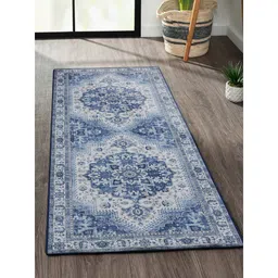 OBSESSIONS Blue Polyester Ethnic Floor Runner image 1