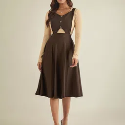 WineRed Women Solid Fit & Flare Midi Dress-picture-12