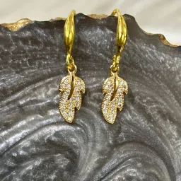 BDIVA Gold-Plated Leaf Shaped Cubic Zirconia Drop Earrings-image-0