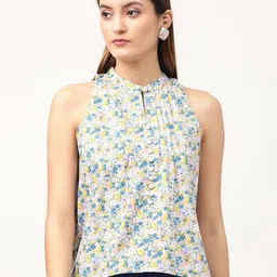 ELLE Women Floral Printed Pure Cotton Mandarin Collar Cotton Top-picture-12