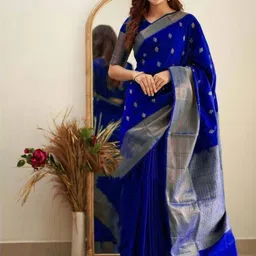 Eecoo Woven Design Zari Silk Blend Handloom Banarasi Saree image 4