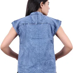 SQS Women Blue Mickey Mouse Print Denim Button-Down Top image 5