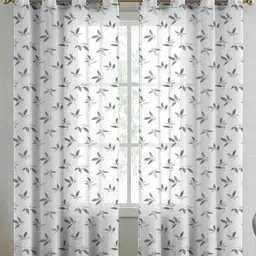 Aura White & Grey 2 Pieces Floral Printed Long Door Curtains-picture-36