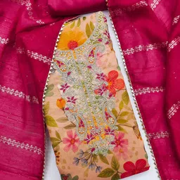 BlissFlair Floral Printed Sequinned Unstitched Dress Material image 2