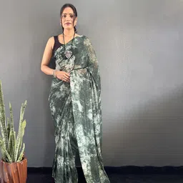 FLOURIOUS Printed Pure Chiffon Ready to Wear Saree With Unstitched Blouse Piece-picture-14