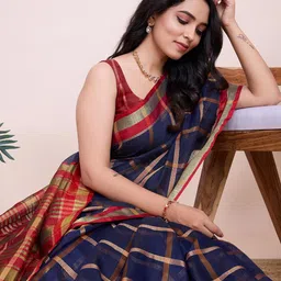 Kalista Checked Zari Saree image 4