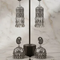 TAG 7 Set Of 2 Dome Shaped Oxidised Jhumkas-image-39