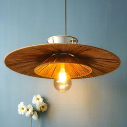 HABERE INDIA Brown & Black Textured Raffia Contemporary Abstract Shaped Ceiling Lamp-image-33