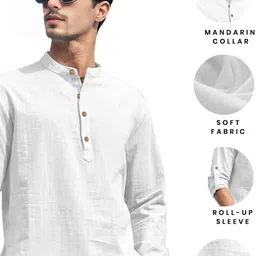 APEKTRA Men Mandarin Collar Roll-Up Sleeves Cotton Kurta image 5