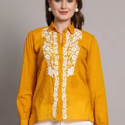 The Chikan Label Floral Embroidered Cuffed Sleeves Cotton Regular Top-image-50