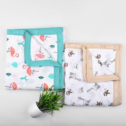 Mom's Home Organic Cotton Dohar Cum Swaddle Triple Layer Printed - White Grey Brown-picture-36