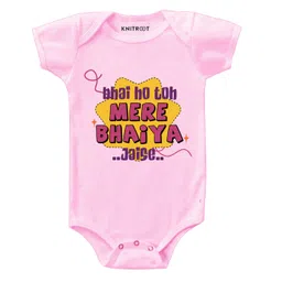 KNITROOT Mere Bhaiya Jaise Print Half Sleeves Onesie - Pink-picture-20