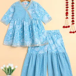 The Magic Wand Girls Floral Printed Pleated Gotta Patti Pure Cotton Kurti with Sharara-picture-57