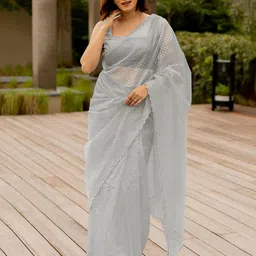 Subham Woven Design Checked Net Saree-picture-37