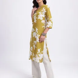 Anouk Rustic Floral Printed V-Neck Straight Pure Cotton Kurta image 3