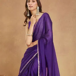 LOROFY Beads and Stones Jute Silk Saree image 2