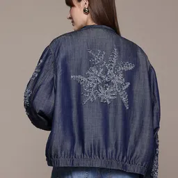 Label Ritu Kumar Floral Embroidered Open Front Jacket image 4