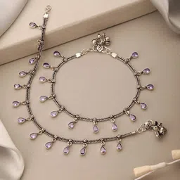 Saraf RS Jewellery Rhodium-Plated Artificial Beads Beaded Anklets image 3