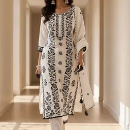 Indo Era Ethnic Motifs Embroidered Regular Thread Work Kurta With Trousers & Dupatta-picture-15