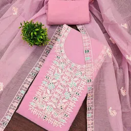BlissFlair Floral Embroidered Thread Work Chanderi Cotton Unstitched Dress Material-image-37