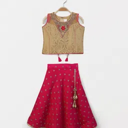 Babyhug Sleeveless Choli Lehenga With Dupatta Embellished Design - Beige & Pink image 2