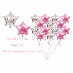 Amfin 9 Inches Star Shaped Foil Balloons with Ribbon Pink Sliver - Pack of 25 image 2