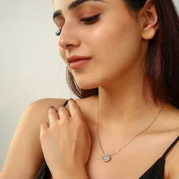 MINJI AND CO. Gold-Plated Cubic Zirconia Studded Circular Shaped Pendant With Chain-image-61