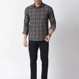 Basics Men Slim Fit Cutaway Collar Tartan Checked Cotton Casual Shirt image 5